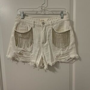 POL Rhinestone fringe shorts